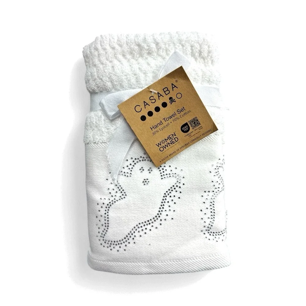 Casaba Halloween Hand Towels Set of 2 – White with Ghost Rhinestones – OEKO-TEX®